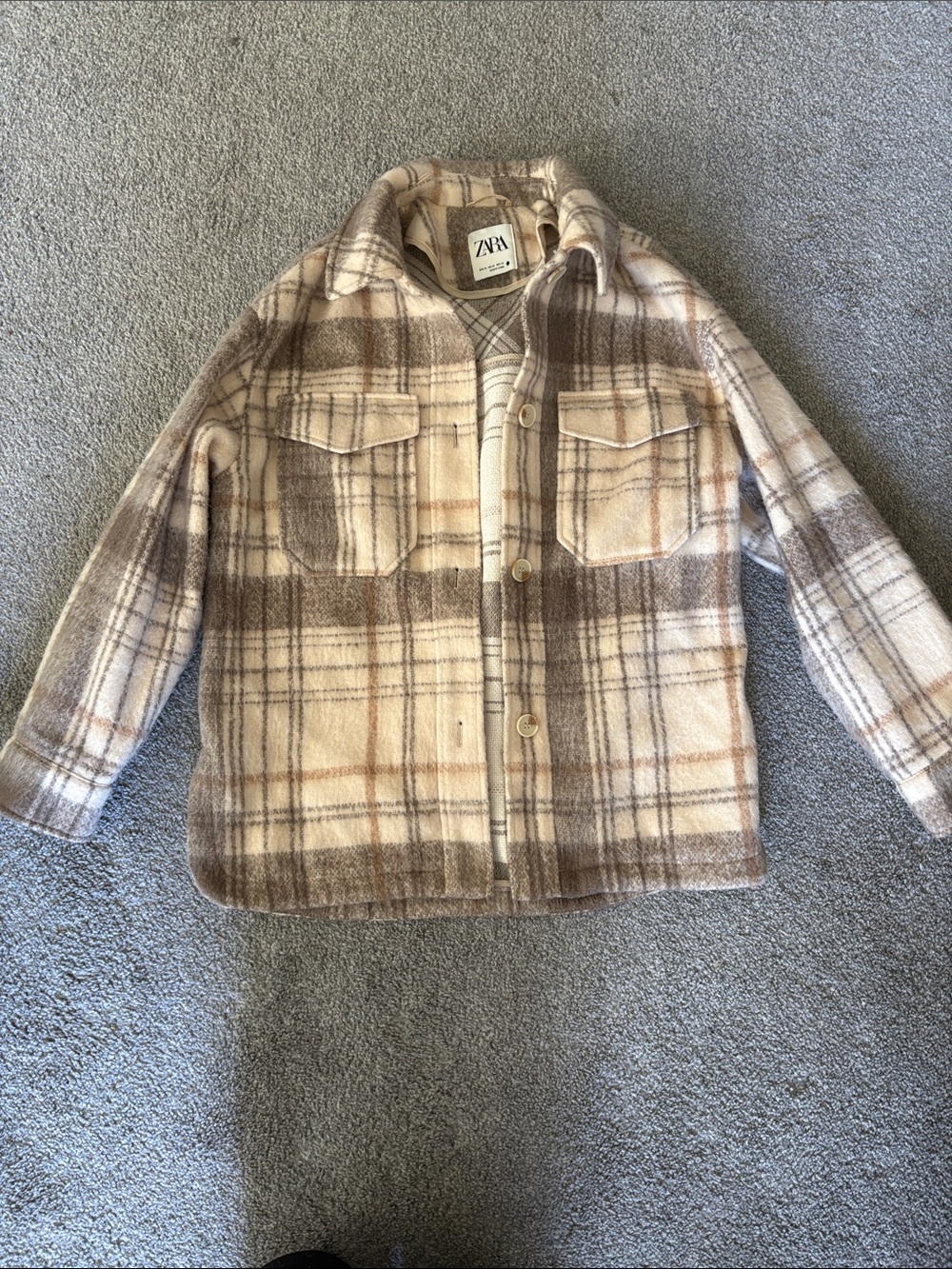Zara Cream and Brown Plaid Shacket